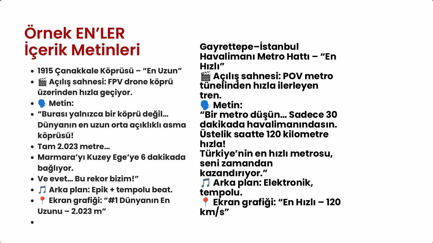 Örnek En’ler içerik metinleri
