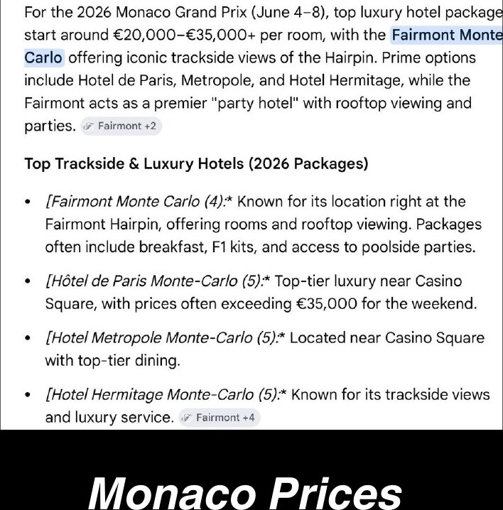 Monaco Grand Prix otel fiyatları