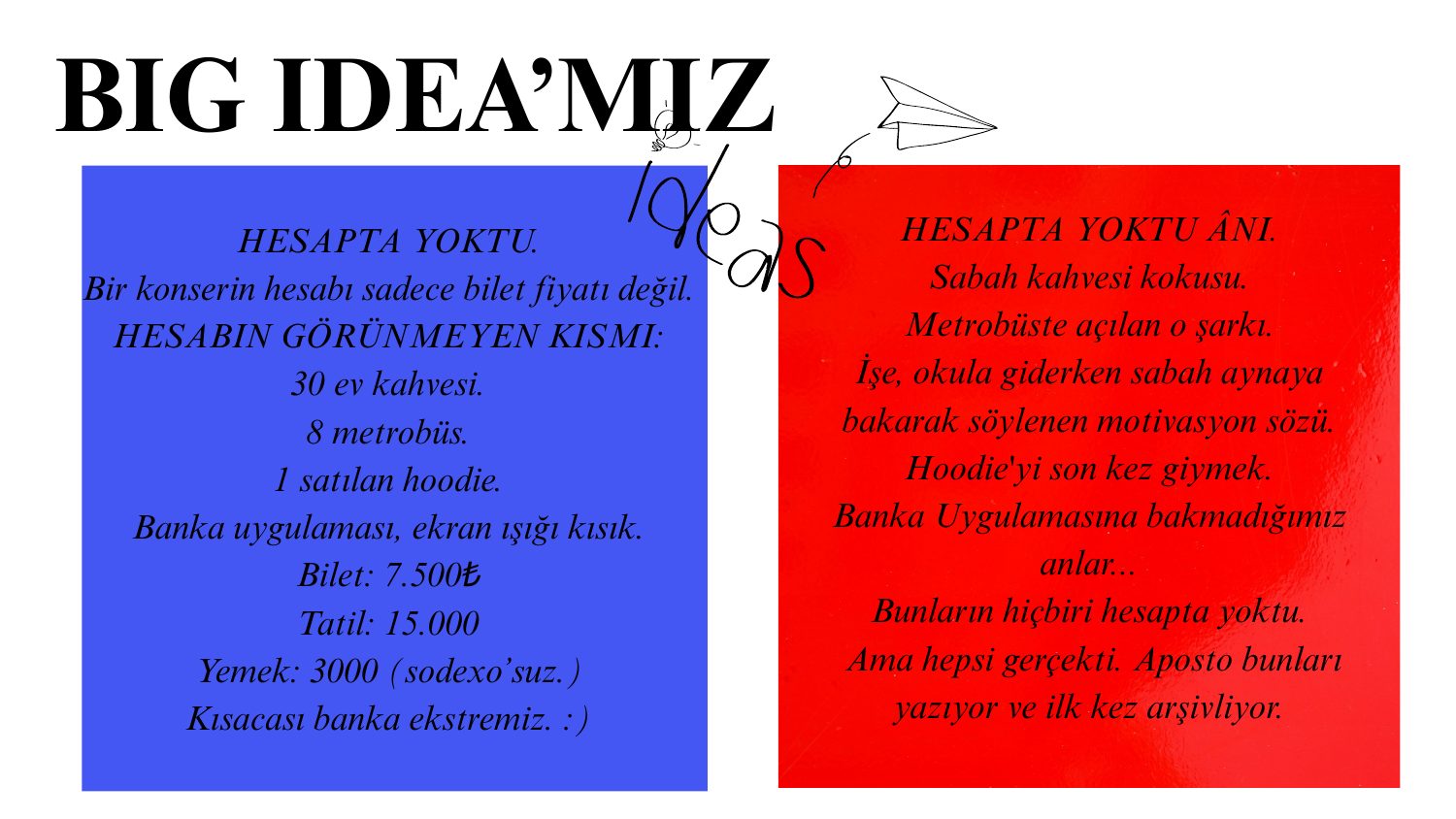 Hesapta Yoktu big idea slaytı